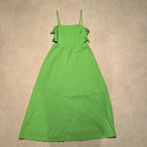Wayf Green Linen Cutout Bow Dress